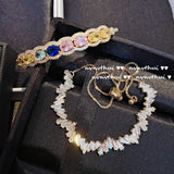 Colorful Gemstone Bracelet 18K Plating Rhinestone Zircon Open-Ended