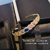 Colorful Gemstone Bracelet 18K Plating Rhinestone Zircon Open-Ended
