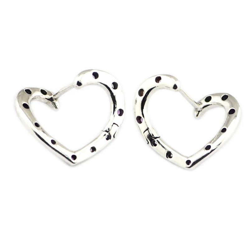 Bright Heart Hoop Earrings 925 Sterling Silver Jewelry