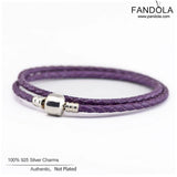Bright Purple Leather Bracelets For Women 925 Sterling Silver Charm Bracelet