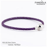Bright Purple Leather Bracelets For Women 925 Sterling Silver Charm Bracelet