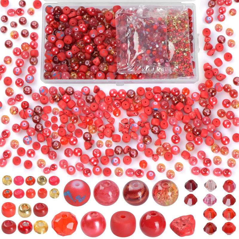 900Pcs Red Beading Kit for DIY Bracelet Necklace Making