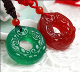 Green Jade Double Mink Pendant Necklace for Couples Life Year Amulet