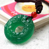 Green Jade Double Mink Pendant Necklace for Couples Life Year Amulet