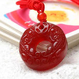 Green Jade Double Mink Pendant Necklace for Couples Life Year Amulet