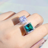 Green Cubic Zirconia Wedding Ring - Double End Square - Prom Jewelry
