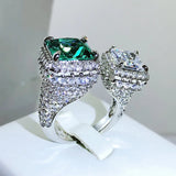 Green Cubic Zirconia Wedding Ring - Double End Square - Prom Jewelry