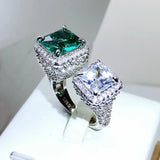 Green Cubic Zirconia Wedding Ring - Double End Square - Prom Jewelry