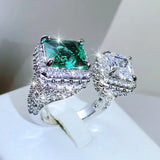 Green Cubic Zirconia Wedding Ring - Double End Square - Prom Jewelry