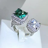 Green Cubic Zirconia Wedding Ring - Double End Square - Prom Jewelry