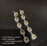 Geometric Square Gem Earrings Star Zircon Tassel Jewelry