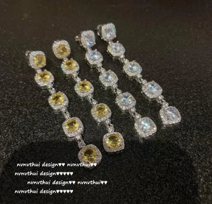 Geometric Square Gem Earrings Star Zircon Tassel Jewelry