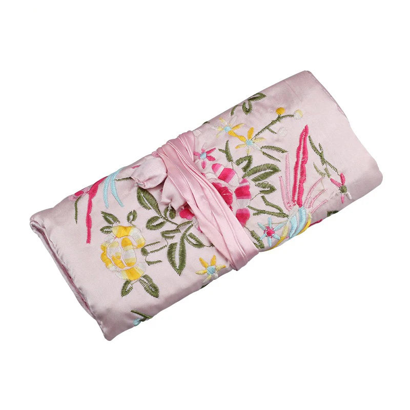 Brocade Jewelry Roll with Satin Lining, Travel Jewelry Organizer