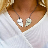 Broken Heart Necklace Double Name Pendant Set