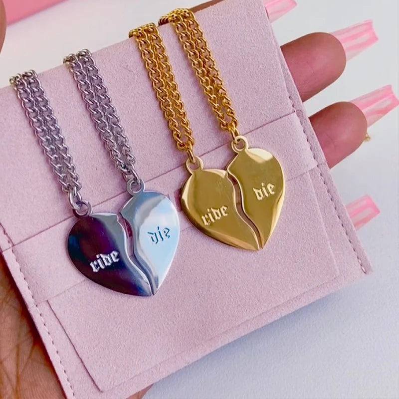 Broken Heart Necklace Double Name Pendant Set