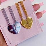Broken Heart Necklace Double Name Pendant Set