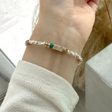Broken Silver Pearl Tiger's Eye Bracelet 925 Sterling Silver Irregular Cut