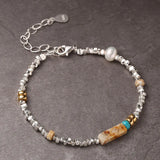 Broken Silver Pearl Tiger's Eye Bracelet 925 Sterling Silver Irregular Cut