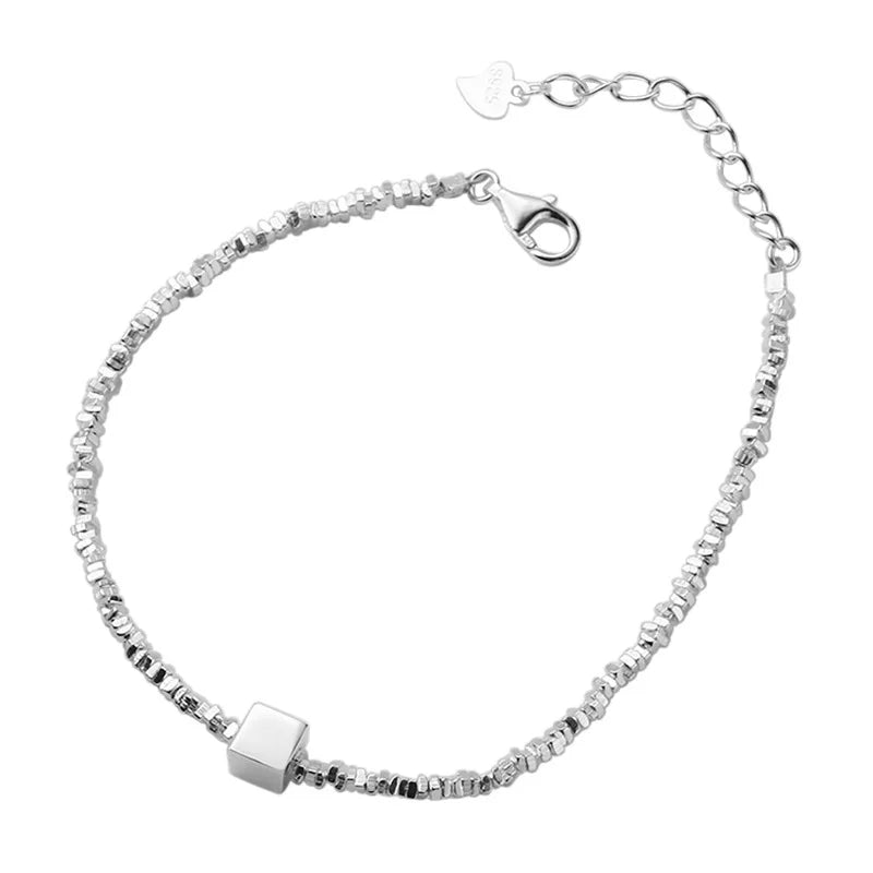 S925 Sterling Silver Irregular Cut Square Bracelet