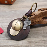 Baseball Cap Wood Round Charm Keychain