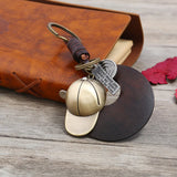 Baseball Cap Wood Round Charm Keychain