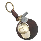 Baseball Cap Wood Round Charm Keychain