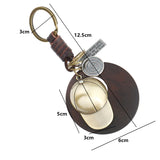 Baseball Cap Wood Round Charm Keychain