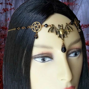 Bronze Gothic Bat Headpiece Steampunk Pentagram Bat Circlet Wiccan Headdress