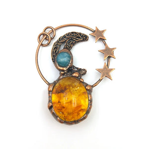 Amethyst Rose Quartz Citrine Moon Star Pendant Retro Boho Necklace