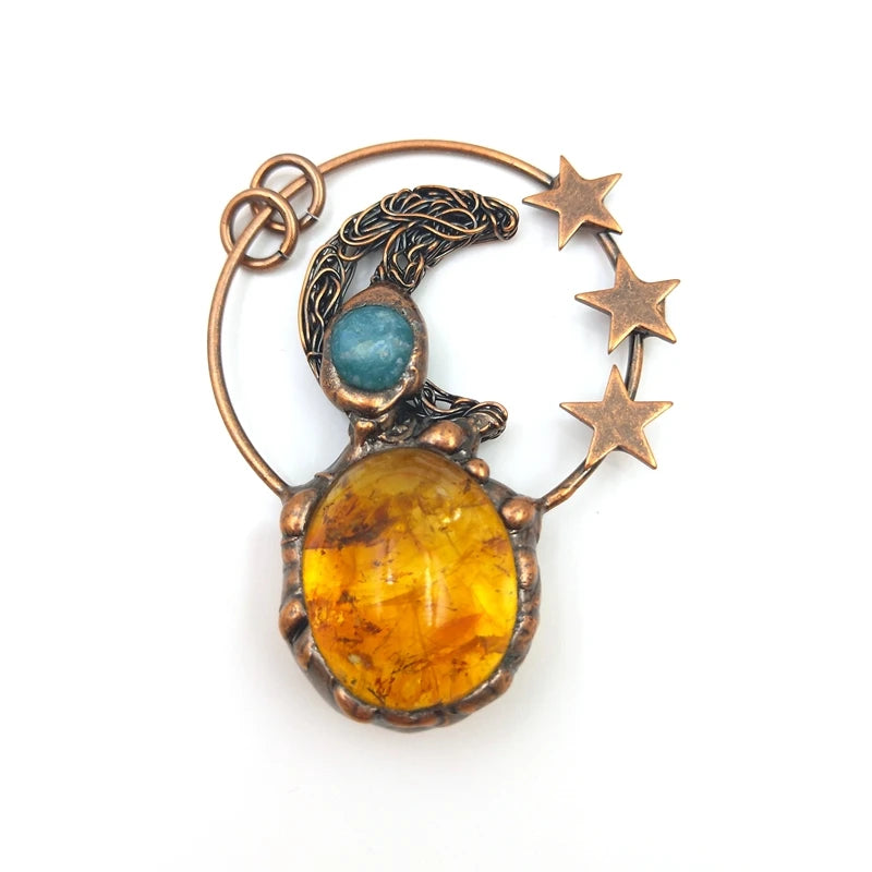 Amethyst Rose Quartz Citrine Moon Star Pendant Retro Boho Necklace