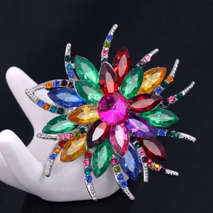 Colorful Crystal Large Flower Brooch Pin Costume Jewelry