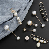 Pearl Rhinestone Brooch Set for Women Clothing Lapel Pin Sweater Skirt