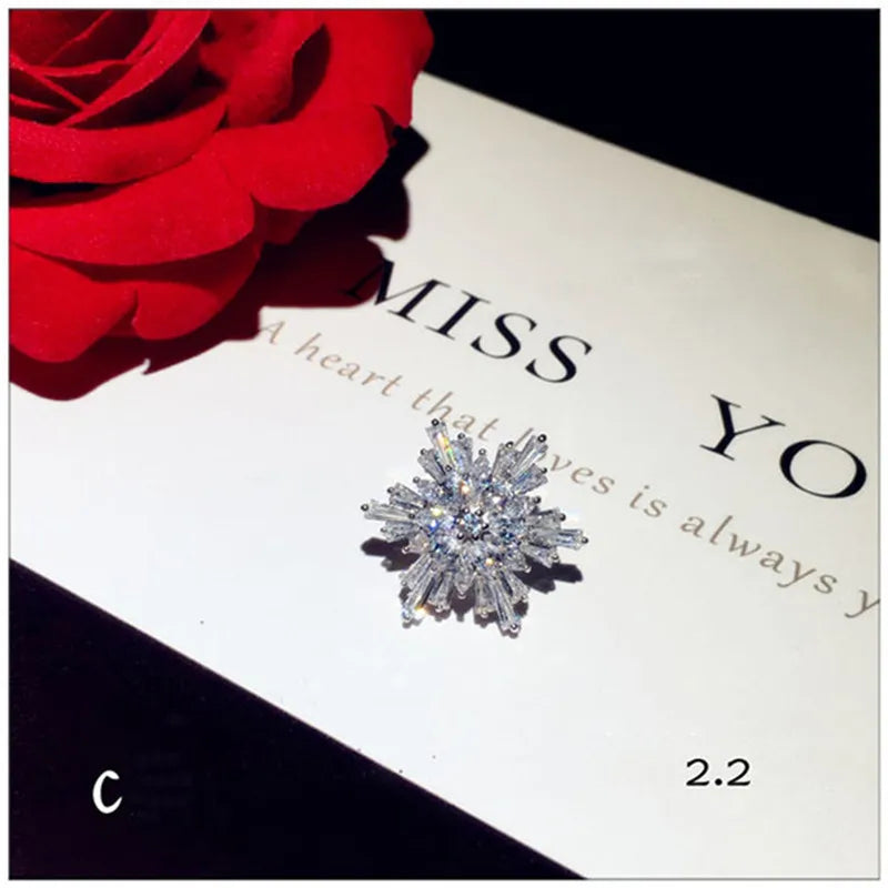 CZ Snowflake Flower Brooch Women's Boutonniere Pin