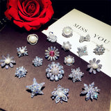CZ Snowflake Flower Brooch Women's Boutonniere Pin