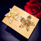CZ Yellow Bauhinia Brooch Vintage Pin Hyperbole Fine Jewelry