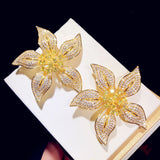 CZ Yellow Bauhinia Brooch Vintage Pin Hyperbole Fine Jewelry