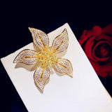 CZ Yellow Bauhinia Brooch Vintage Pin Hyperbole Fine Jewelry