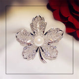 Women's Pearl CZ Flower Brooch Pin Bridal Wedding Accessory