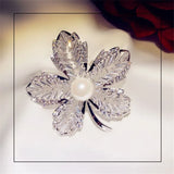 Women's Pearl CZ Flower Brooch Pin Bridal Wedding Accessory