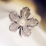 Women's Pearl CZ Flower Brooch Pin Bridal Wedding Accessory