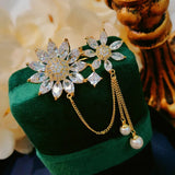 CZ Sun Flower Brooch for Women, Bridal Wedding Corsage Pin