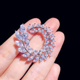 Romantic Cubic Zirconia Olive Branch Brooch Fine Jewelry