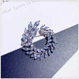 Romantic Cubic Zirconia Olive Branch Brooch Fine Jewelry