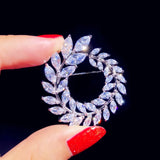 Romantic Cubic Zirconia Olive Branch Brooch Fine Jewelry