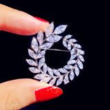 Romantic Cubic Zirconia Olive Branch Brooch Fine Jewelry
