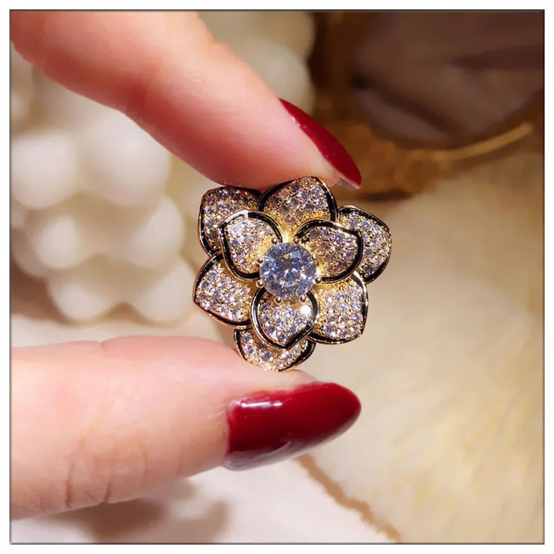 Vintage S925 Camellia Flower Brooch Pin