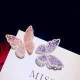 S925 Pink Purple Butterfly Brooch with Cubic Zirconia