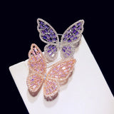 S925 Pink Purple Butterfly Brooch with Cubic Zirconia