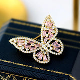 S925 Pink Purple Butterfly Brooch with Cubic Zirconia