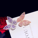 S925 Pink Purple Butterfly CZ Brooch Femme Accessories